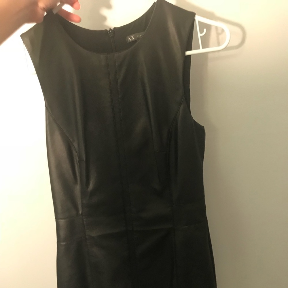 Black pleather dress in a size 0. Great condition